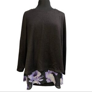 𝅺roz & Ali Floral Split Back Layered Sweater Sz L